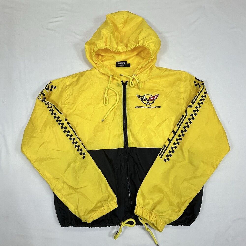 Chemistry Corvette Racing Windbreaker Jacket Yellow Black Full Zip Hooded Large
